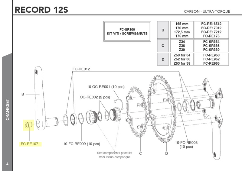 Campagnolo crankset fixing bolt UT Evol