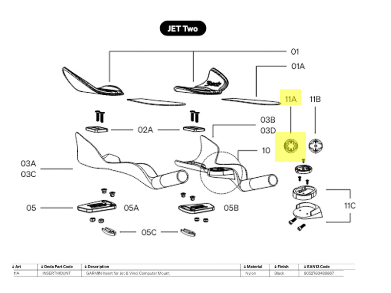 Deda Elementi Garmin/Wahoo Insert for Jet & Vinci Computer Mount (2 screws)