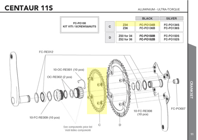 Campagnolo FC-PO134B - PO11 BLK 34 chainring+screws - 11s