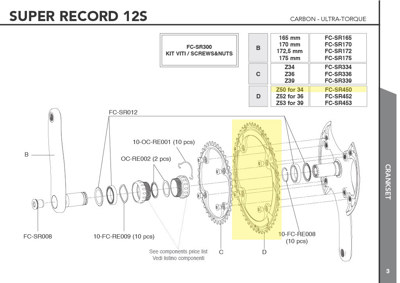 Campagnolo FC-SR450 - 50x34 chainring+screws - SR 12s