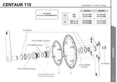 Campagnolo CENTAUR BLACK UT 11s crankset 172,5 mm 36-52