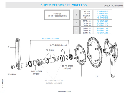 Campagnolo SR ProT Carbon 12s crankset 165 mm 29-45