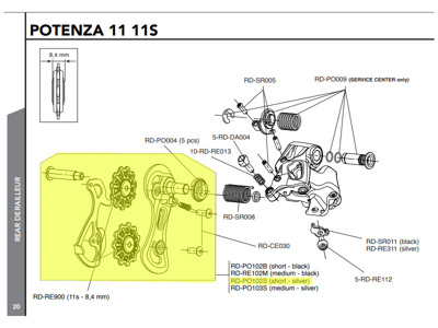 RD-PO102S - complete 11s short derailleur cage silver