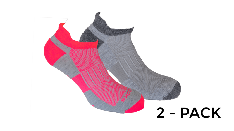 Brooks Unisex Ghost Midweight 2-pack socks [Oxford/asphalt Oxford/brite pink]