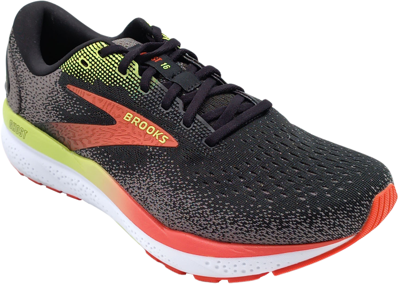 Brooks Ghost 16 [Wide 2E] black/ mandarin red/ green