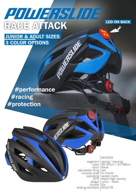 Powerslide Race Attack casque de vélo/skate noir/bleu avec lumière LED