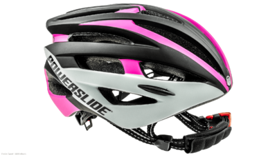 Powerslide Race Attack casque de vélo/skate rose/blanc avec lumière LED