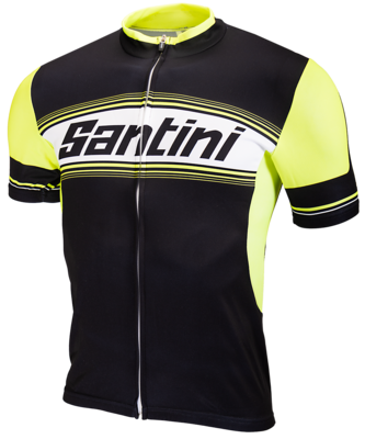 Santini wielershirt lycra,  zwart- fluor geel