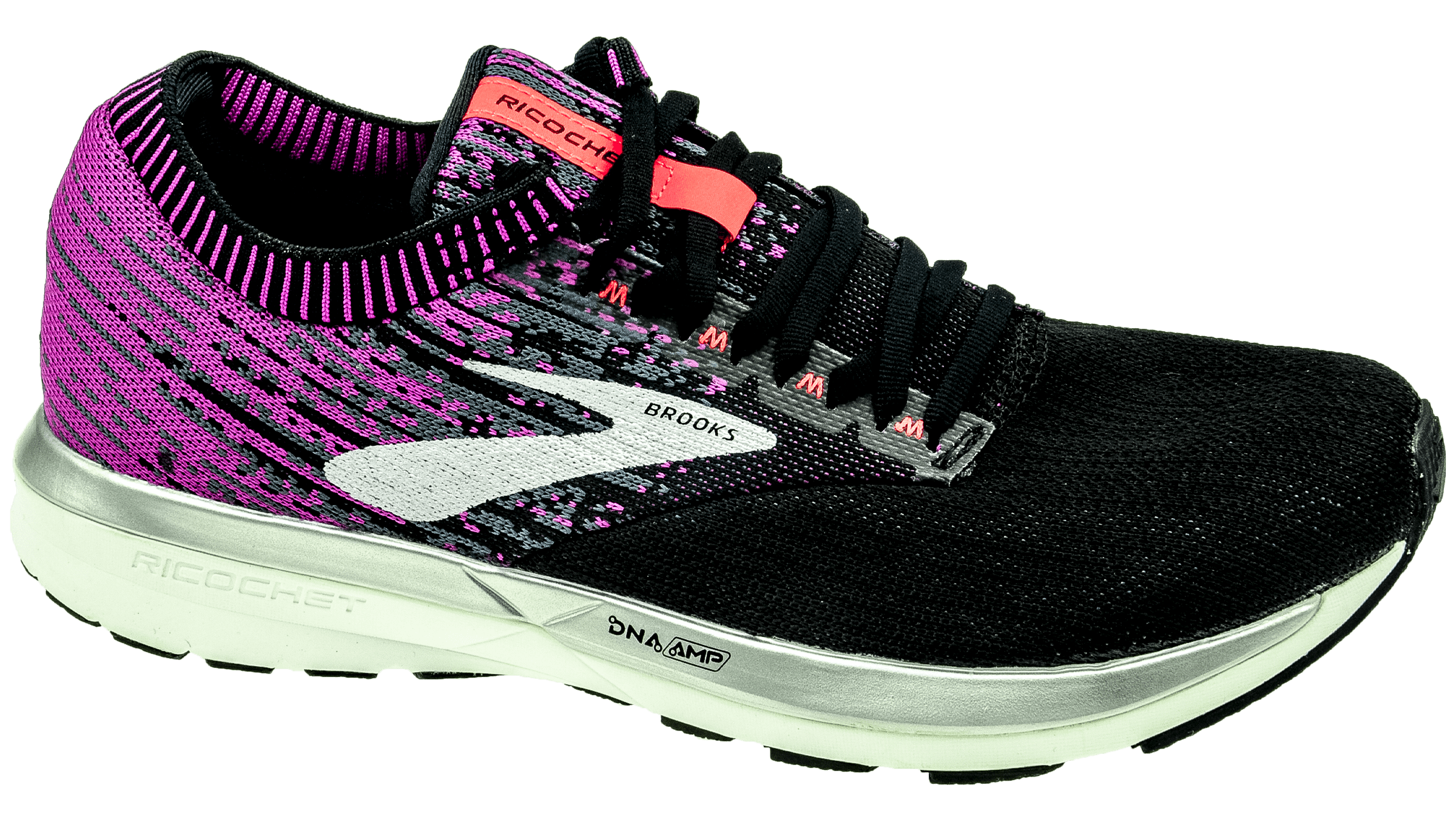 brooks ricochet black tan pink