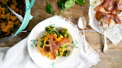 Recept: Zoete aardappelstamppot met parmaham